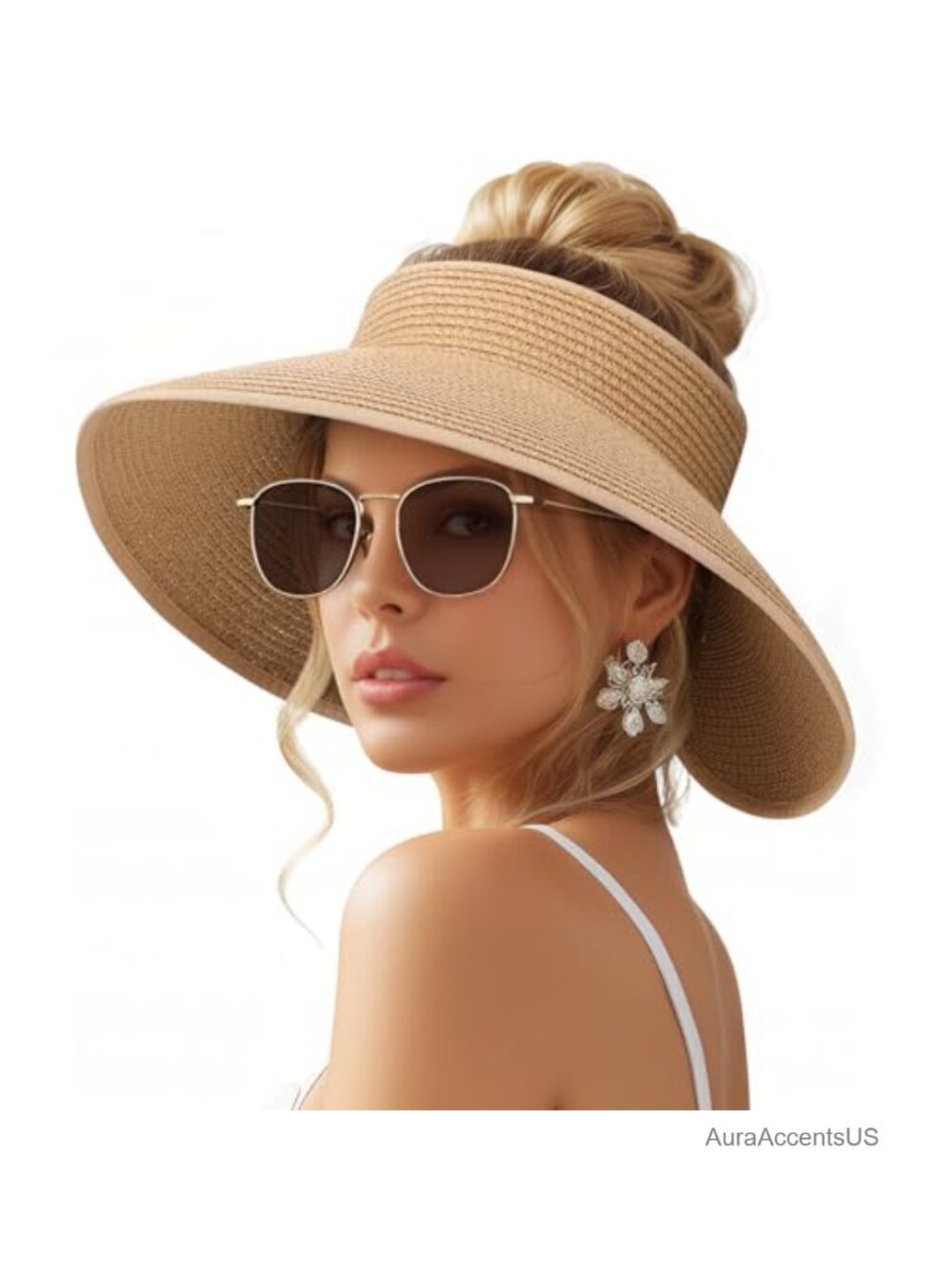 Wide Brim Paper Straw Sun Hat UPF 50+ Packable Beach Hat